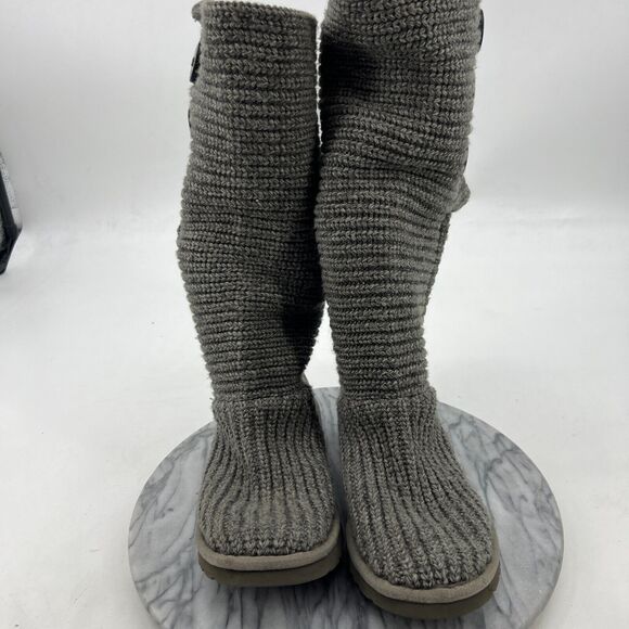 UGG Classic Cardy Boot Womens 7 Gray Wool Knit Tall Foldover Slouch Button - Picture 3 of 12